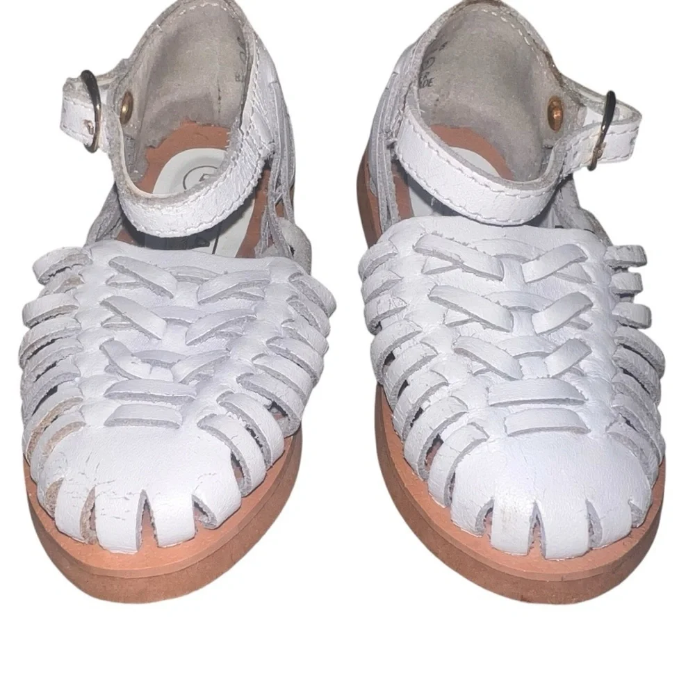 Vintage Baby Basic Editions Harache White Leather Sandals Ankle Strap 5 Infant